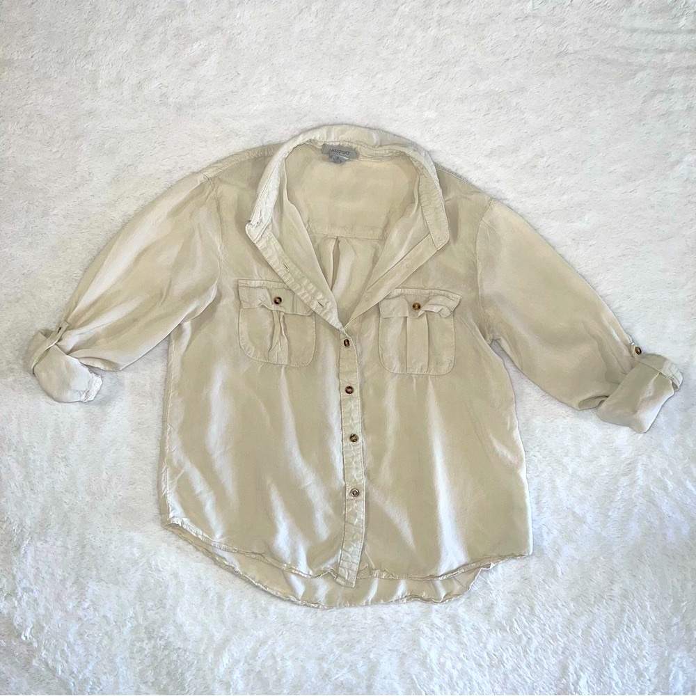 Passport Long Sleeve Button Up Tan, Women’s Size M